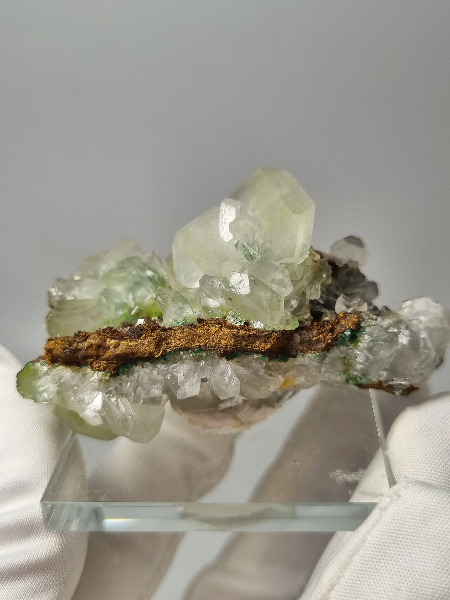 Aurichalcite with Calcite Adamite, Gypsum on Limonite Matrix