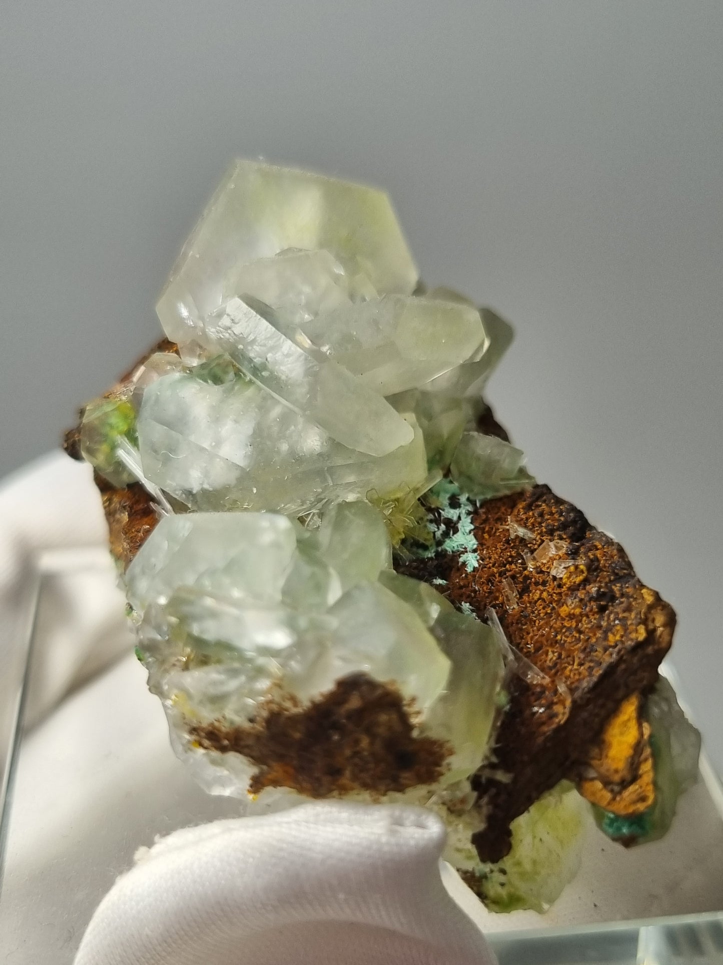 Aurichalcite with Calcite Adamite, Gypsum on Limonite Matrix