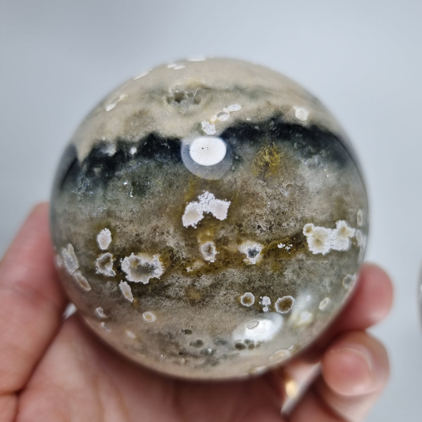 Ocean Jasper Crystal Polished Sphere with druzy vug (OJ2) 67mm diameter