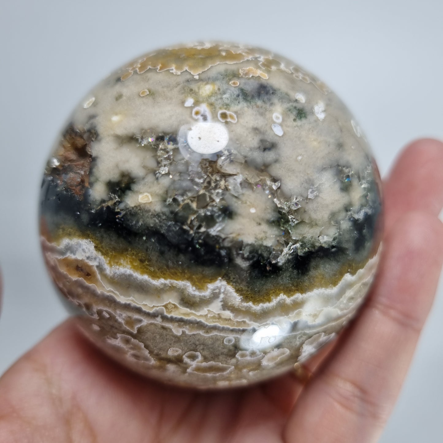 Ocean Jasper Crystal Polished Sphere with druzy vug (OJ2) 67mm diameter
