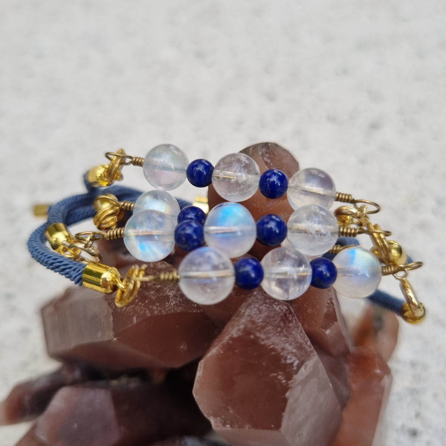 Blue Moonstone and Lapis Lazuli Adjustable Crystal Bracelet