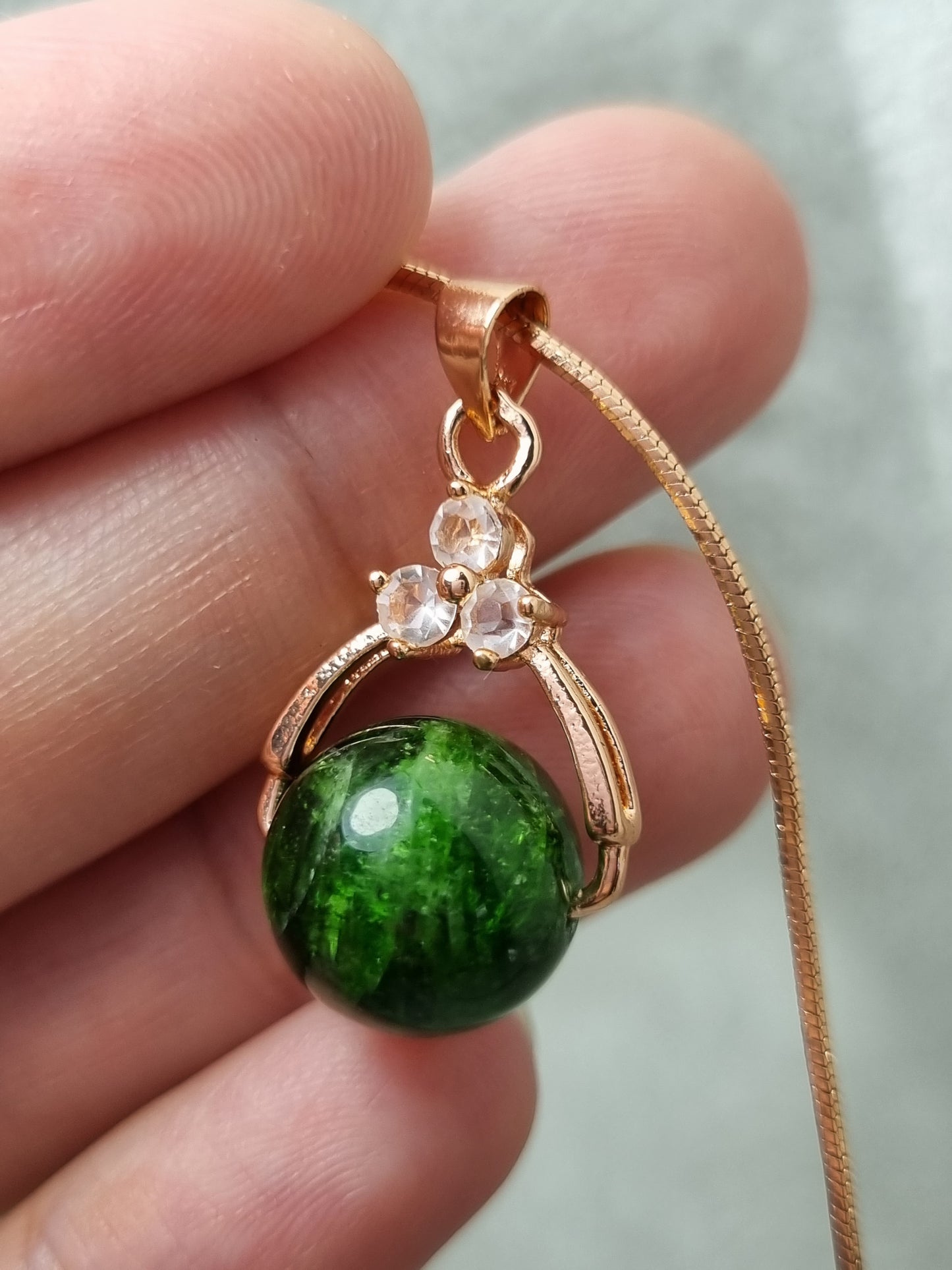 High Quality Chrome Diopside Crystal Bead Pendant, Gem Necklace Healing Crystal Necklace