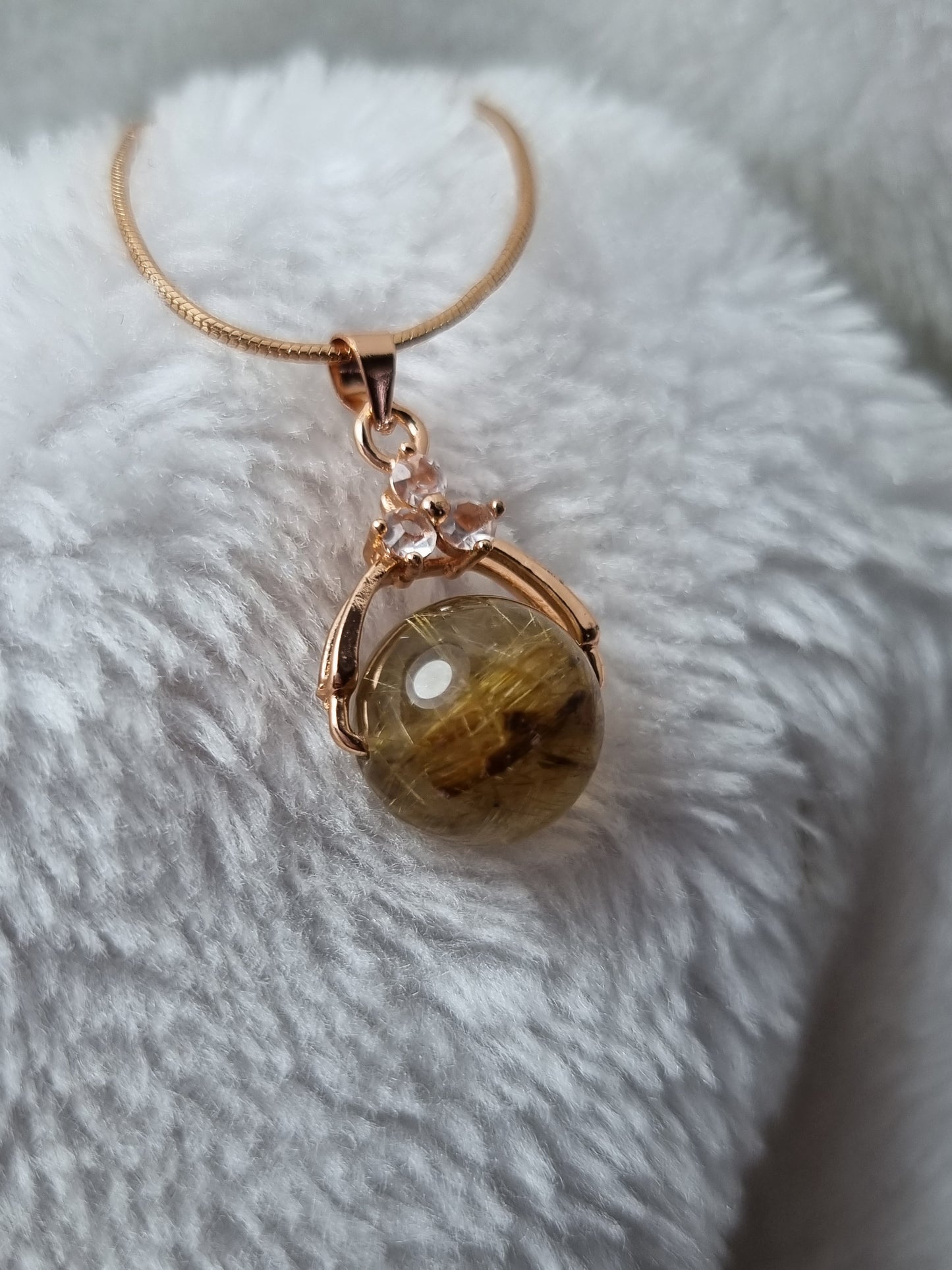 Gold Rutilated Quartz Bead Necklace