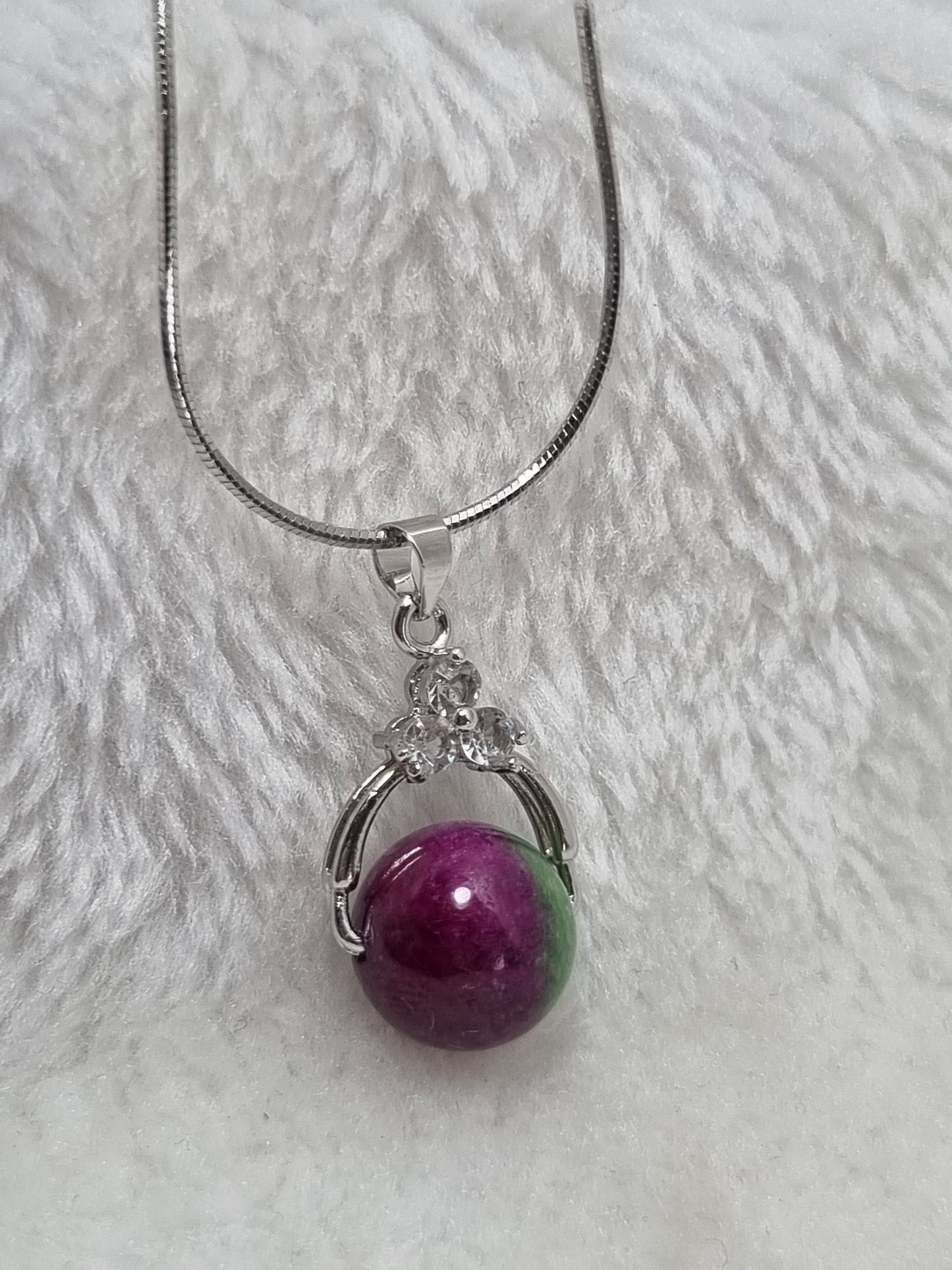 Ruby Zoisite Bead Necklace in Silver Setting