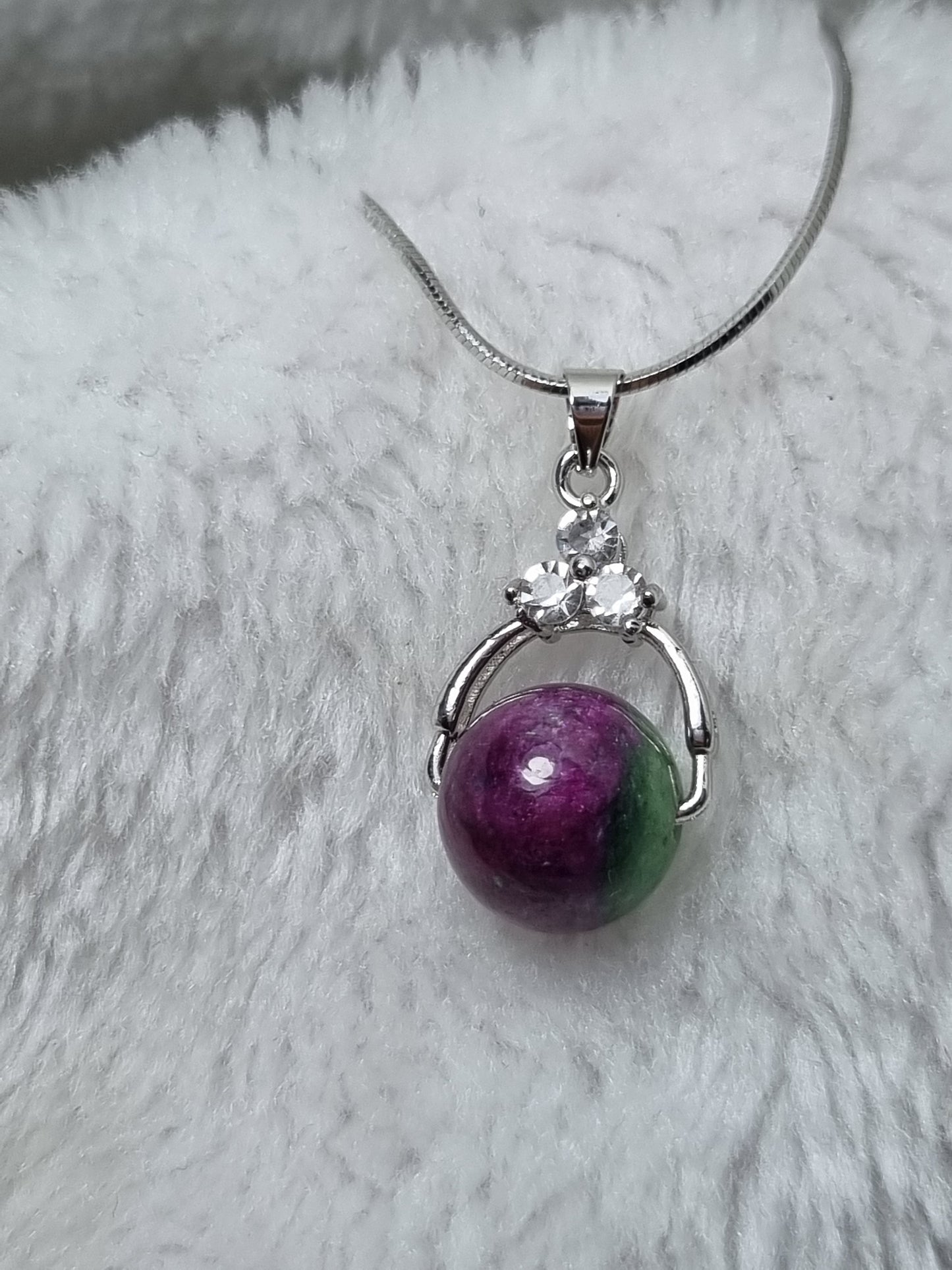Ruby Zoisite Bead Necklace in Silver Setting