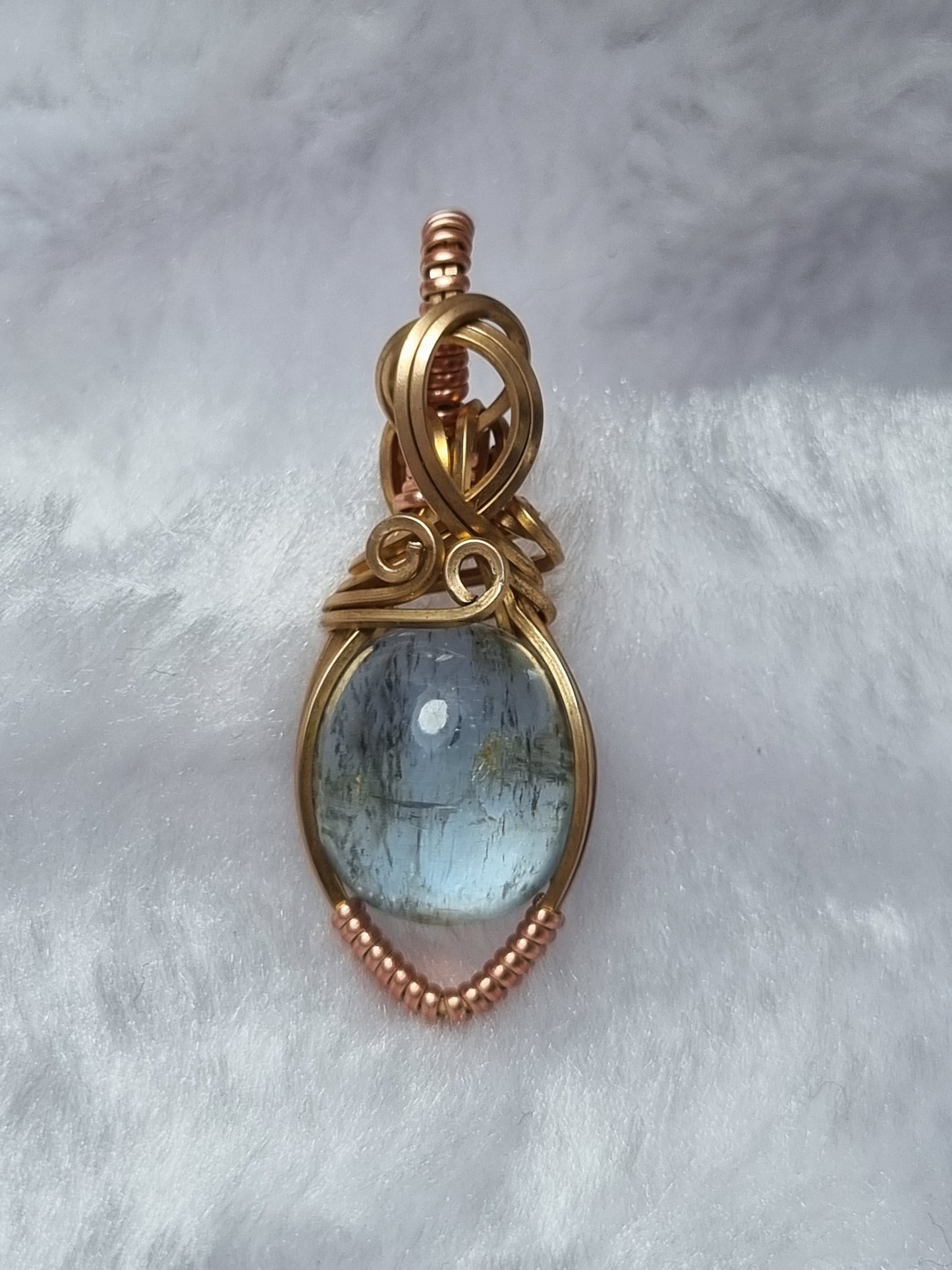 Beautiful Gem Aquamarine Cabochon Wire Wrapped Crystal Pendant