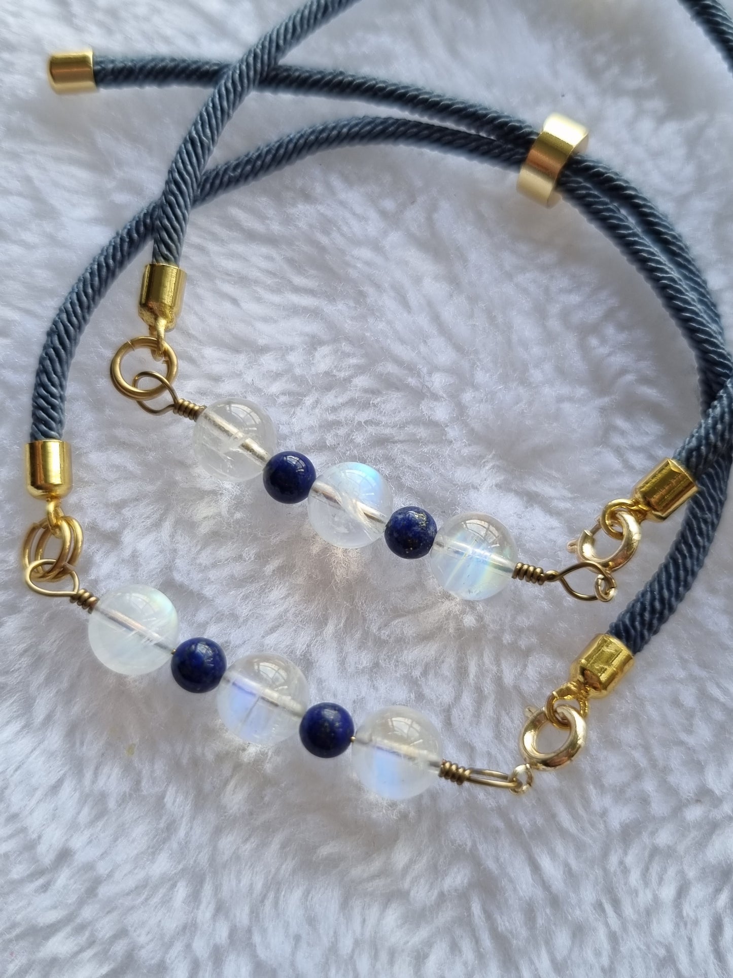 Blue Moonstone and Lapis Lazuli Adjustable Crystal Bracelet