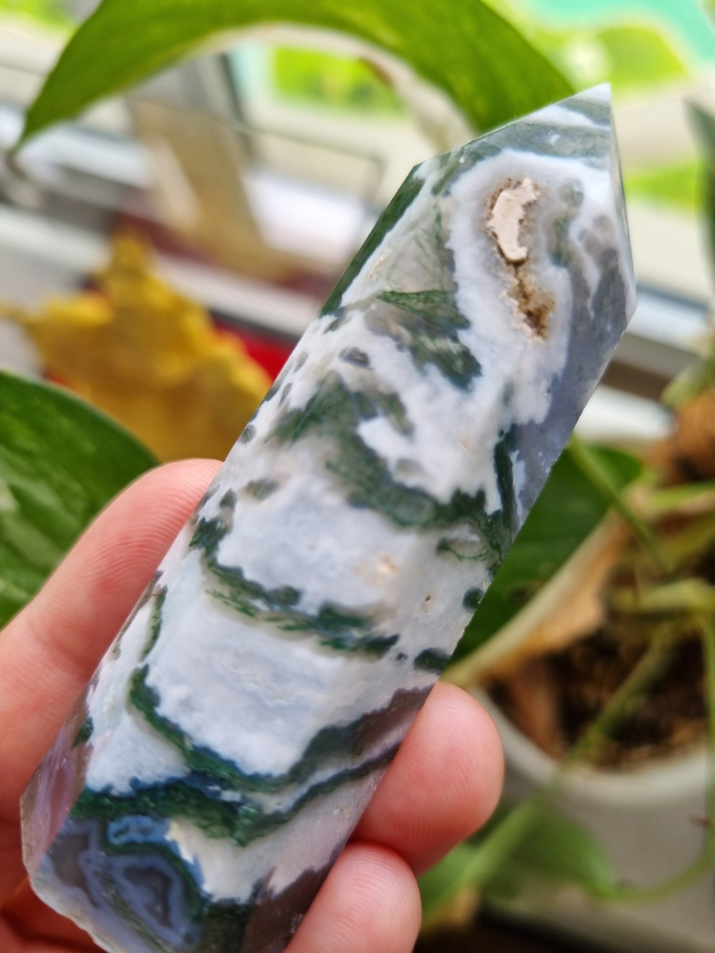 Moss Agate Polished Crystal Tower