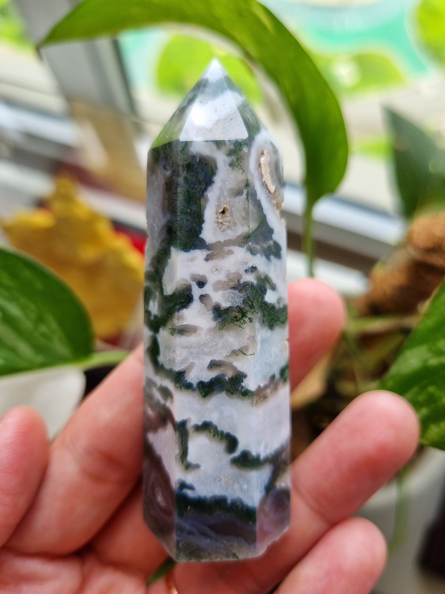 Moss Agate Polished Crystal Tower