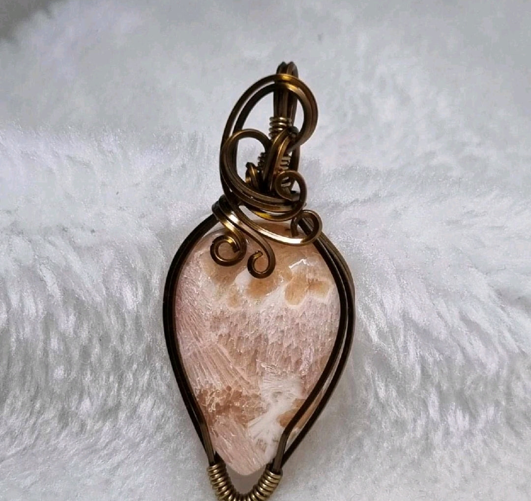 Beautiful Handmade Wire wrapped  Scolecite Cabochon Pendant for Harmony, Serenity and Balance Crystal Healing Pendant